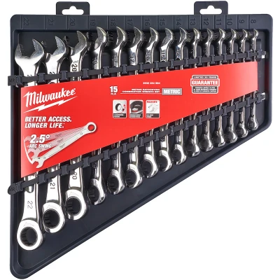 Afbeelding van Milwaukee Accessoires MAX BITE Metrische Ratel Combinatiesleutel set 15 delig 4932464994