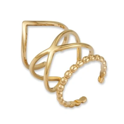 Afbeelding van Set gouden ringen voor dames van roestvrij staal Verstelbaar en waterdicht 3 delige vergulde stapelringen Incl. geschenkdoos