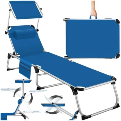Afbeelding van tectake® Ligbed Aurelie aluminium blauw met kussen en zijvak