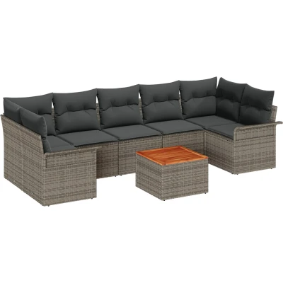 Afbeelding van vidaXL 8 Persoons Tuin Sofa Set met Kussens Grijs Poly Riet Acacia