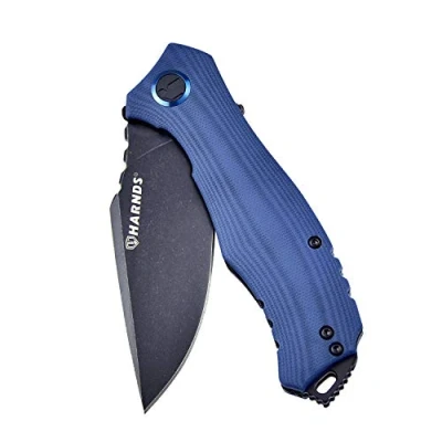 Afbeelding van Harnds Maverick Vouwmes met 80mm D2 stalen lemmet Zakmes anti slip G10 handvat en verwijderbare clip voor Outdoor Kamperen (Blauw+Satijn)