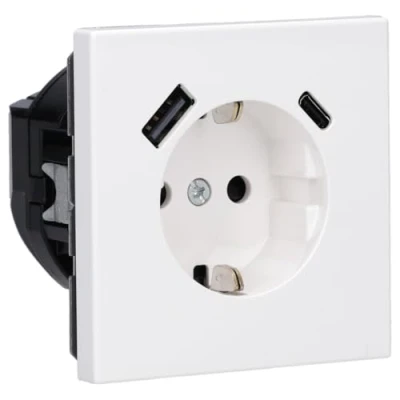 Afbeelding van Jung ls 1 voudige wandcontactdoos met randaarde inbouw 16a kinderbeveiliging usb thermoplast wit ral9016 ls1520 15caww
