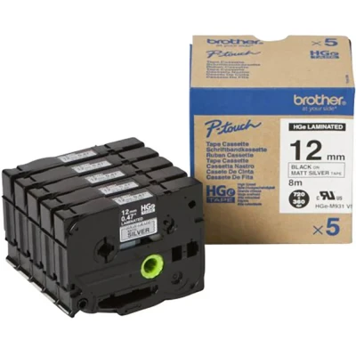 Afbeelding van Brother HGe M931V5 Labeltape Set van 5 stuks Tapekleur: Zilver (mat) Tekstkleur: Zwart 12 mm 8 m