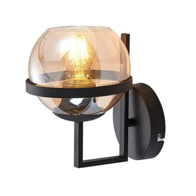 Afbeelding van Lindby wandlamp 1licht glas, staal H: 19.7 cm E27 rookgrijs helder, zwart