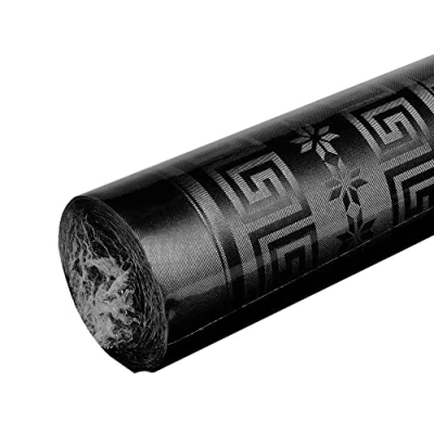 Afbeelding van Pro Nappe Damastpapieren wegwerptafelkleed op een rol van 50 m lang en 1,18 breed Damastpapier met chic klassiek universeel patroon 166 bestek Zwarte kleur