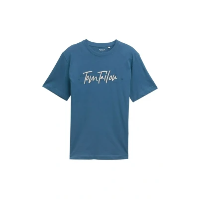 Afbeelding van TOM Tailor MIT LOGO Tshirt print, Heren, Maat: Small, Real teal blue