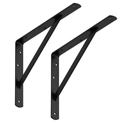 Afbeelding van SOTECH set van 6 Legbordbeugels (300 x 225 30 mm, zwart, gepoedercoat), zware beugels met dwarsbalk voor stabilisatie.