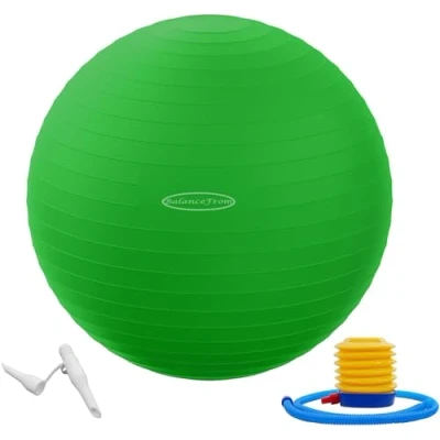 Afbeelding van BalanceFrom Anti burst en slipbestendige oefenbal, yogabal, fitnessbal, geboortebal met snelpomp, 2 lb capaciteit (58 65 cm, L, groen)