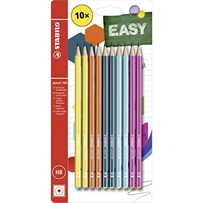 Afbeelding van Grafietpotlood STABILO pencil 160 in 2x geel, oranje, blauw, petrol, roze 10 stuks hardheid HB