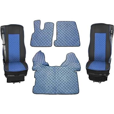 Afbeelding van set stoelhoezen en vloermatten blauw voor DAF 106 eco leer automatische trucks vrachtwageninterieur