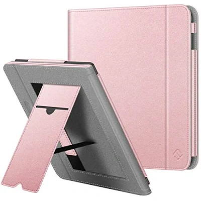 Afbeelding van Fintie hoes voor Kobo Libra H2O 7 inch eReader Premium PU Leather Stand Case Protective Cover met Card Slot, Handband en Slaap/Wek Functie, Roségoud