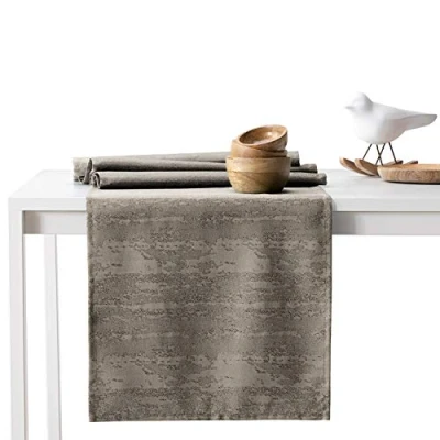 Afbeelding van AmeliaHome Tafelloper 30 x 80 cm lotuseffect waterafstotend slangenhuidpatroon cappuccino Vesta