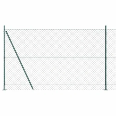 Afbeelding van vidaXL Kettinglinkdraad met 7 Flenspalen 1,4x10 m Gegalvaniseerd Staal