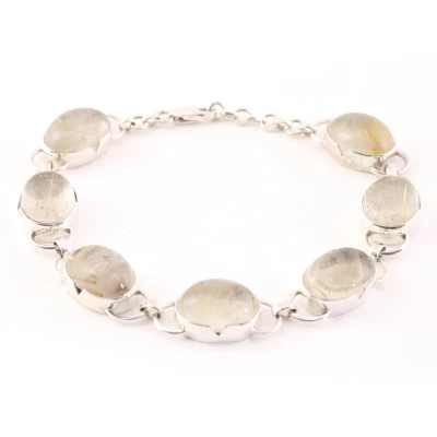 Afbeelding van Zilveren armband met grote gouden rutielkwarts stenen