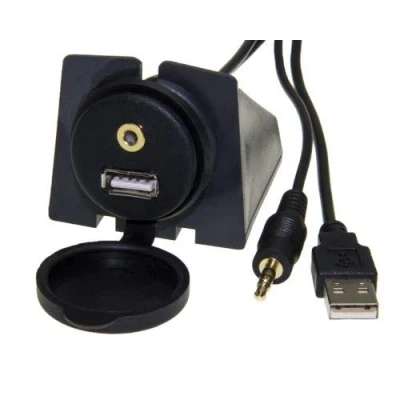Afbeelding van auto USB inbouwbus 3,5 mm jack stekker verlenging AUX in adapter