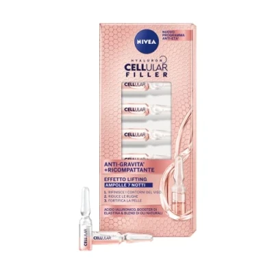 Afbeelding van NIVEA Cellulair Filler Gezichtsserum met anti zwaartekracht, rimpelserum ingewikkelde ampullen en hydraterende hyaluronzuur elastine, 7 x 8,40 ml