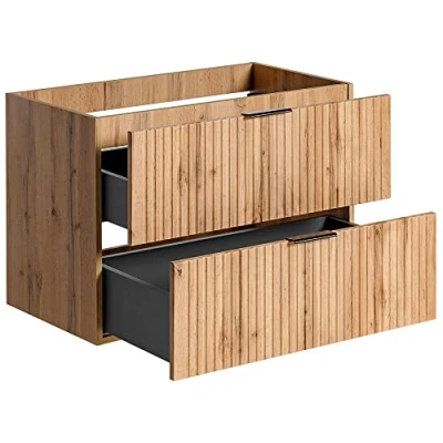 Afbeelding van Lomadox Badkamermeubel wastafel onderkast 80 cm in Wotaan eiken met gegroefde voorkant, 2 softclose lades, B/H/D ca. 80/57/46