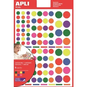 Afbeelding van Apli Kids verwijderbare stickers, cirkel, blister met 624 stuks in geassorteerde kleuren en groottes stickers