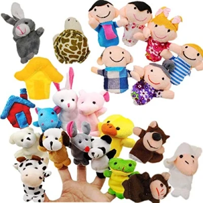 Afbeelding van JZK 24 Vingerpoppetjes Set Dieren Familieleden Schattige Doek Pluche Onderwijs Poppen Peuters Party Bag Fillers Kawaii Vinger Knuffels voor Kinderen