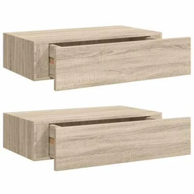 Afbeelding van Wandschappen 2 st met lade 40x23,5x10 cm MDF eikenkleurig