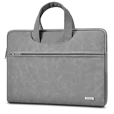 Afbeelding van TECOOL 15 15,6 Inch Laptop Sleeve, 14 Dikke Hoes Laptoptas Leather Aktetas NoteBook Case Cover met Handvat voor 2016 2021 MacBook Pro 15/16, Huawei MateBook 16, Dell Inspiron Grijs
