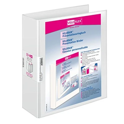 Afbeelding van Veloflex 1139190 presentatieringband Velodur, DIN A4, 2 ring mechaniek, 280 x 315 60, met buitenzakken, wit