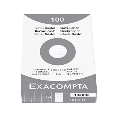 Afbeelding van Pak 100 steekkaarten bristol geruit 5x5 niet geperforeerd 105x148mm, Wit