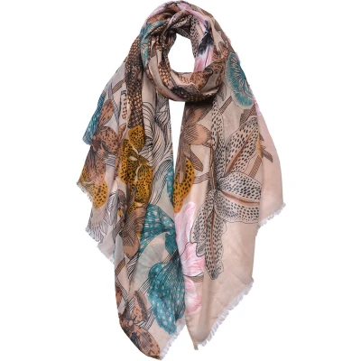 Afbeelding van Juleeze Sjaal Dames Print 85x180 cm Beige Bruin Bloemen Shawl