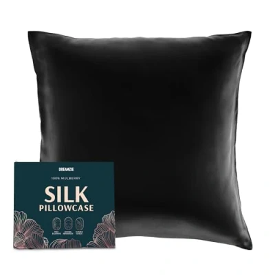 Afbeelding van DREAMZIE zijden kussensloop 100% natuurlijke moerbeizijde voor haar en huid 19 mm zijde aan beide 1 eenheid Zwart 65x65 cm