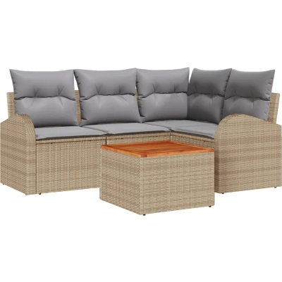 Afbeelding van vidaXL 5 delige tuinsalonset met kussens in beige Poly Rattan en Acacia