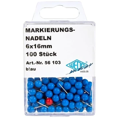 Afbeelding van WEDO 56103 Markeringsnaalden, ronde kopnaalden, naaldlengte 16 mm, kopdiameter 6 100 stuks, blauw