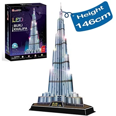 Afbeelding van CubicFun 3D puzzels voor volwassenen Dubai Burj Khalifa Night Edition 146 cm met veelkleurige lichten, bouwpakket en kinderen, 136 stuks