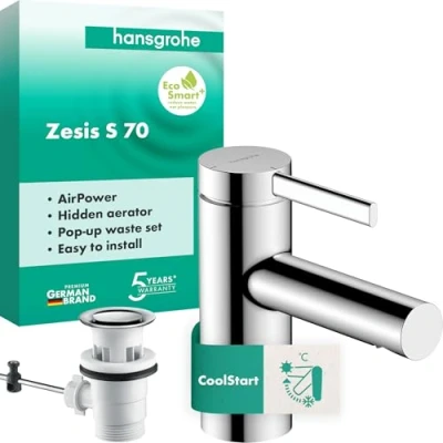 Afbeelding van hansgrohe Zesis S ééngreeps wastafelmengkraan 70 CoolStart met afvoergarnituur, 74710000