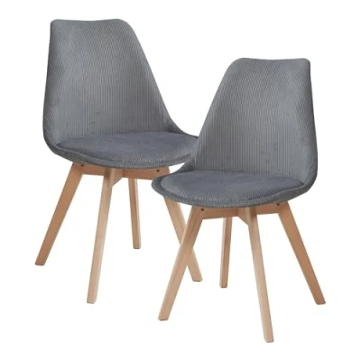 Afbeelding van Eetkamerstoelen Fläten set van 2 stuks corduroy grijs en naturel [en.casa]