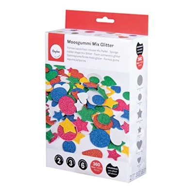 Afbeelding van Rayher Schuimrubber mix glitter zelfklevend, kleurrijk, 2 + 3 cm Ø, doos 360 stuks, vormen, 6 kleuren, glitterschuimstickers, schuimrubberen stickers, om te decoreren 30237999
