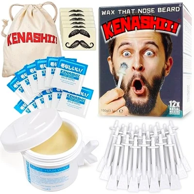 Afbeelding van Kenashii Neuswasset, 100 g neushaarwas, 24 applicatoren, 12 balsemdoekjes na het waxen en snor beschermers, neuswaxing voor mannen vrouwen, neushaarverwijderingsset
