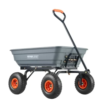 Afbeelding van Vevor Trolley, Poly Garden Dump Cart met eenvoudig te monteren stalen frame, dumpwagen verwisselbare handgreep, 2 in 1 kruiwagen, 272 kg draagkracht, 25 cm banden