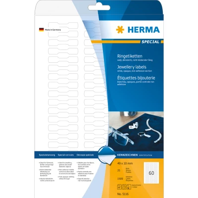 Afbeelding van Herma ringetiketten wit 49x10 25 vel DIN A4 1500 stuks 5116