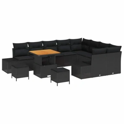 Afbeelding van vidaXL 12 delige Tuin Sofa Set met Kussens Zwart Poly Rattan Acacia