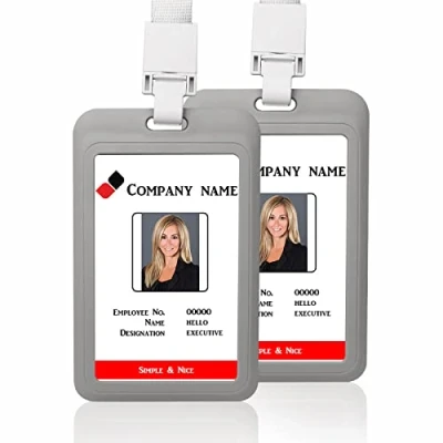 Afbeelding van 2 STKS ID Badge Houder Verticaal met Afneembare Lanyard Neck Strap Naam Tag Kaarthouder (Grijs)