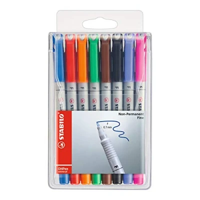 Afbeelding van Overheadstift STABILO OHPen universal wateroplosbaar fijn 8 stuks met verschillende kleuren