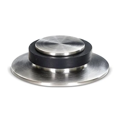 Afbeelding van Stoppenwerk vloer deurstop rond en plat roestvrij staal met rubberen buffer incl. bevestigingsmateriaal voor het vastschroeven aan de Ø5,3cm H:1,4cm