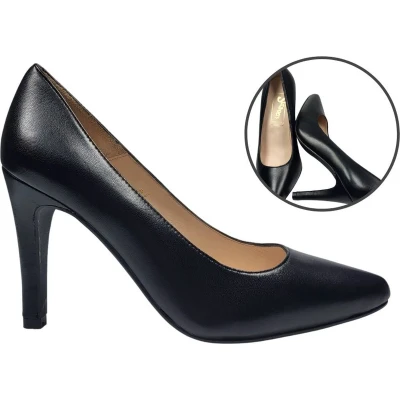 Afbeelding van Stravers Maat 33 Zwarte Pumps Leer. Stijlvolle Hoge Hakken Kleine Maten