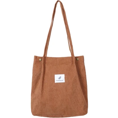 Afbeelding van Boraboi® Corduroy Dames Schoudertas met Grote Capaciteit voor Dagelijks Gebruik, Werk en School in Stijlvolle Bruine Kleur