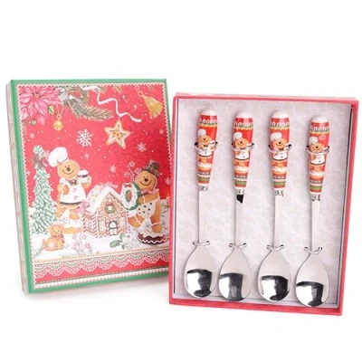 Afbeelding van Christmas Concepts® Gingerbread Deluxe Keramiek Tafelgerei 4 x 15cm (6&quot;) Taartlepels met bijpassende decoratieve geschenkdoos