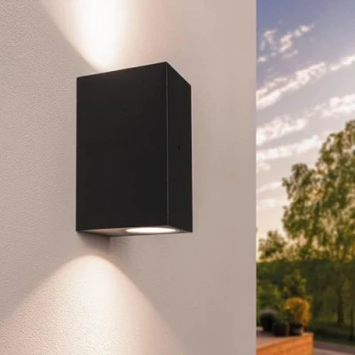 Afbeelding van Ledvion LED Wandlamp Incl. Sensor, GU10, Up&amp;Down Licht, IP44, Zwart, Buitenlamp, Buitenverlichting