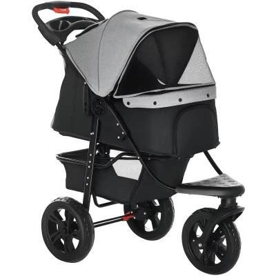 Afbeelding van PawHut hondenkar hondenbuggy kattenbuggy PetBuggy met 3 wielen inklapbaar honden katten Oxford grijs + zwart 109,5 x 57,5 106,5 cm