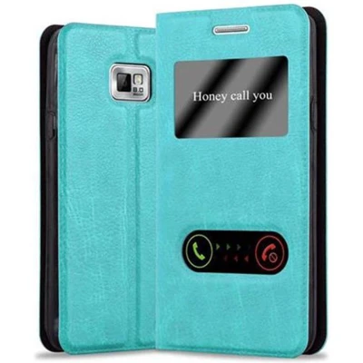 Afbeelding van Cadorabo Hoesje geschikt voor Samsung Galaxy S2 / PLUS in MUNT TURKOOIS Beschermhoes met magnetische sluiting, standfunctie en 2 kijkvensters Book Case Cover Etui