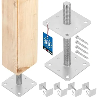 Afbeelding van KOTARBAU® Set van 4 Paaldrager 160 mm x 250 schroefdraad M24 verzinkt steunpoot in hoogte verstelbaar, vloervoet, betonvoet om vast te schroeven, regelbaar