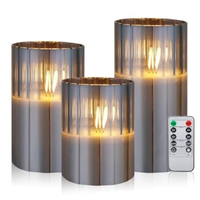 Afbeelding van CCLIFE CushHom Led kaarsen, 3 delige set, met afstandsbediening, timerfunctie, 300 uur flikkerende paraffinekaars, echte was, vlamloos, werkt op batterijen